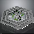 Octagonal Architectural Structure With Carved Edges Central Tower And Green Circular Decorations