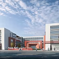 Modern Yang Fan School Building Featuring Red Brick White Exterior And Campus Plaza With People