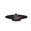 Modern Fire Pit with Burning Wood Logs and Flames in Circular Metal Frame