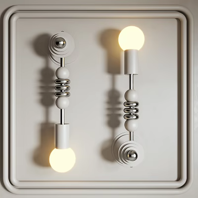 Modern White Wall Lamps With Metal Springs Spherical Accents And Illuminated Round Bulbs 3d model