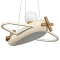 White Airplane Shaped Pendant Light with Wooden Accents and Round Bulb for Kids Room