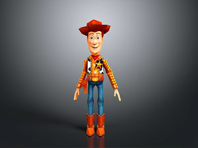 Toy Character With Red Hat Orange Striped Shirt Blue Jeans Brown Boots And Badge 3d model