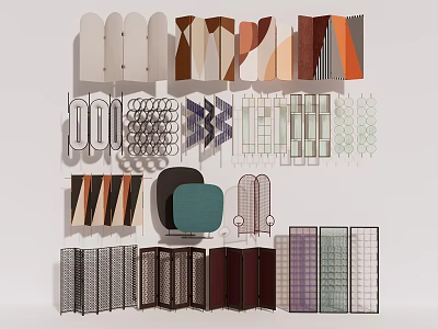 Stylish Room Divider Screens With Various Modern Designs And Geometric Patterns 3d model