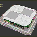 Modern Shopping Center Exterior Design With Gray Roof Multiple Storefronts And Glass Entrances