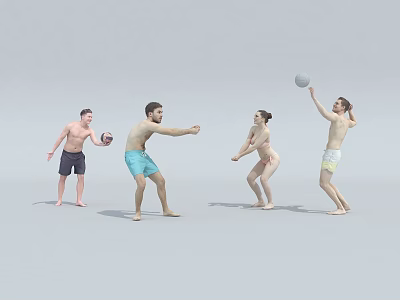 Group of People Playing Volleyball Passing Hitting and Spiking in Swimwear 3d model