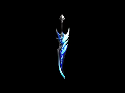 Unique Fantasy Style Sword Featuring Blue Light Effect And Feather Decoration Detailed Design 3d model