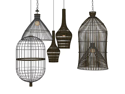 Modern Cage Shaped Chandeliers with Woven Design and Dark Finish for Home Decor 3d model
