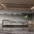 Elegant Front Desk Reception Area With Wooden Ceiling Landscape Decor And Marble Floor