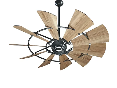 Modern Ceiling Air Conditioner Fan With Wooden Blades And Black Frame Design 3d model