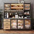 Modern Sideboard With Glass Doors Wooden Drawers Coffee Machine And Dinnerware Storage
