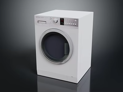 Modern White Front Loading Washing Machine With Digital Display Control Panel 3d model