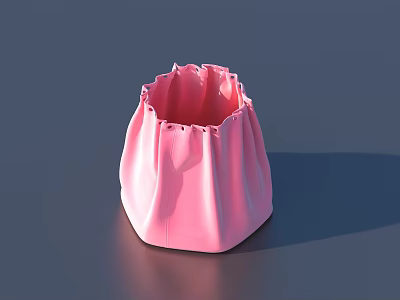 Pink Storage Basket With Ruffled Edge And Hexagonal Base For Home Organizing 3d model