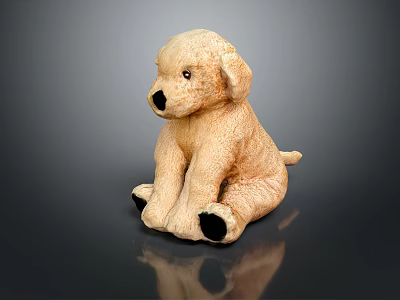 Adorable Light Brown Sitting Dog Stuffed Toy With Soft Plush And Black Paws 3d model