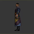 Game and Movie Character in Traditional Purple Blue Robe With Yellow Orange Sash Standing Pose