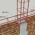 Construction Diagram Showing Brick Wall With Scaffolding And Concrete Structure Dimensions 3d model