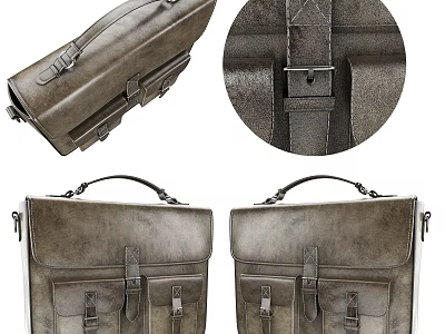 Vintage Leather Briefcase with Multiple Pockets Adjustable Straps and Classic Design 3d model