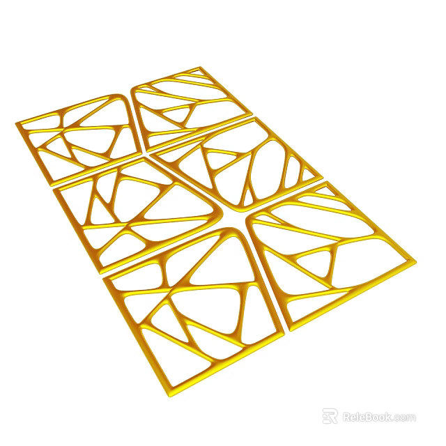 Golden Geometric Hollow Panels With Multiple Square Frames And Irregular Line Patterns 3d model 
