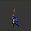 Blonde Warrior Character With Blue Mythical Creature Companion In Golden Armor