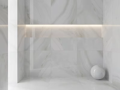 White Marble Wall Tiles With Recessed LED Light In Modern Corner Design 3d model