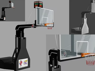 Adjustable Basketball Hoop System With Tempered Glass Backboard And Steel Frame 3d model