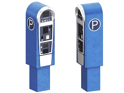 Blue Public Parking Meters With P Sign For Outdoor City Payment 3d model