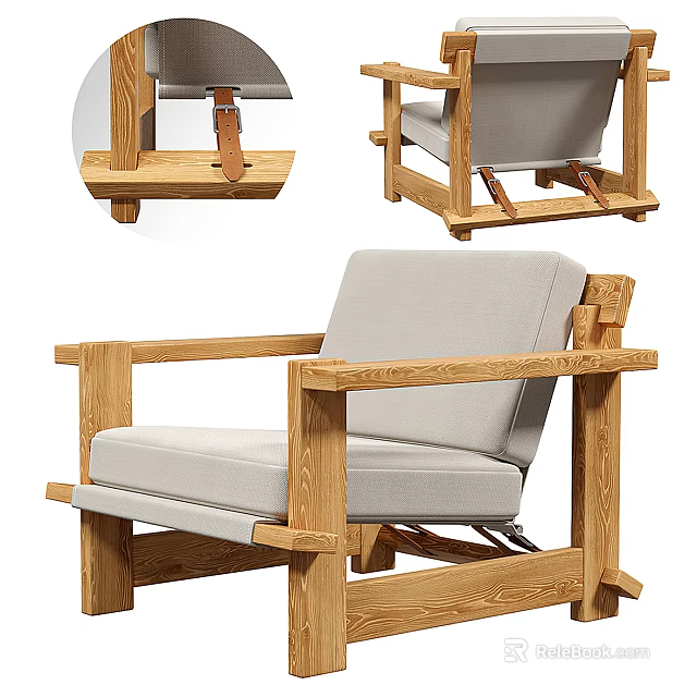 Single Sofa With Modern Wooden Frame Comfortable Fabric Seat And Armrest Design 3d model 