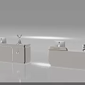 Modern Double Front Desk Backdrop With Sleek Light Beige Design And Decorative Ornaments