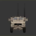 Armored Military Vehicle in Desert Sand Color With Multiple Antennas Heavy Duty Wheels and Roof Mounted Gear