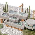 Garden Decor Multi Tiered Stone Water Feature with Cactus Gravel and Grass
