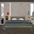 Modern Double Bed In Bedroom Interior With Wooden Frame Gray Bedding And Side Tables