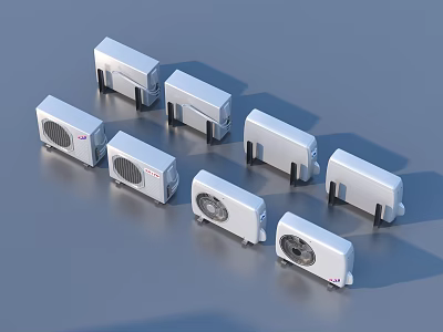 Multiple White Air Conditioner Fans Arranged in Different Positions for 3d model