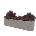 Modern Garden Planter With Vertical Striped Design And Red Foliage Plants
