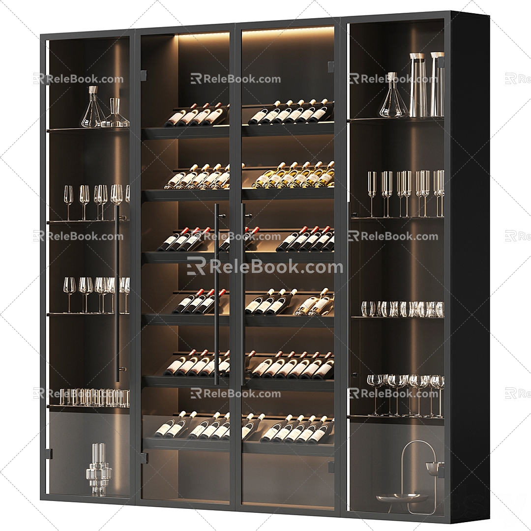 Light Luxury Solid Wood Glass Wine Cabinet model