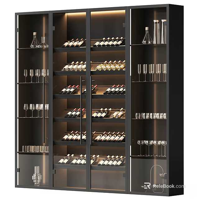 Modern Luxury Wine Cabinet Design With Glassware And Wine Bottles Storage 3d model 