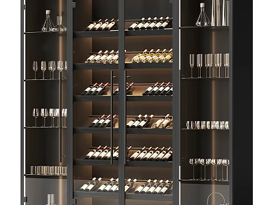 Modern Luxury Wine Cabinet Design With Glassware And Wine Bottles Storage 3d model