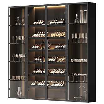 Light Luxury Solid Wood Glass Wine Cabinet 3d model