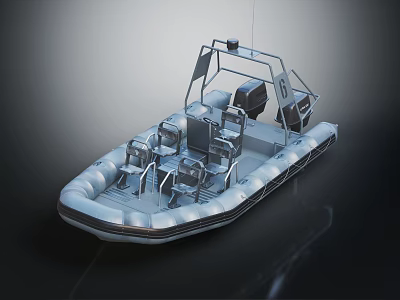 Silver Inflatable Boat With Modern Design Multiple Seats And Console 3d model