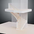 Modern Spiral Staircase With Wooden Steps White Railings And Upper Platform