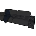 Black Leather Tufted Sectional Sofa With Blue Blanket And Ottoman 3d model