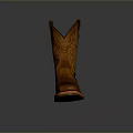 Stylish Brown Leather Cowboy Boots With Carved Patterns And Yellow Soles