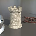 Vintage Medieval Decorative Scene With Castle Tower Helmet Compass And Hourglass