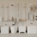Wall Mounted Cleaning Tools Mops Brooms and White Sinks 3d model