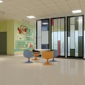 Vibrant Interior Design With Colorful Block Bookshelves Green Arched Wall And Cushioned Seats