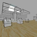 Exhibition Hall Interior Design With Display Cases Ceiling Lights And Wooden Flooring