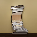 Unique Wavy Frame Mirror on Beige Wall Reflecting Modern Bedroom Interior