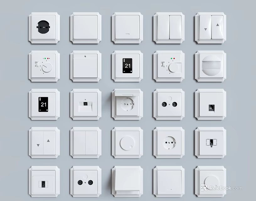 White Modern Switch Panels Collection With Various Types And Designs 3d model