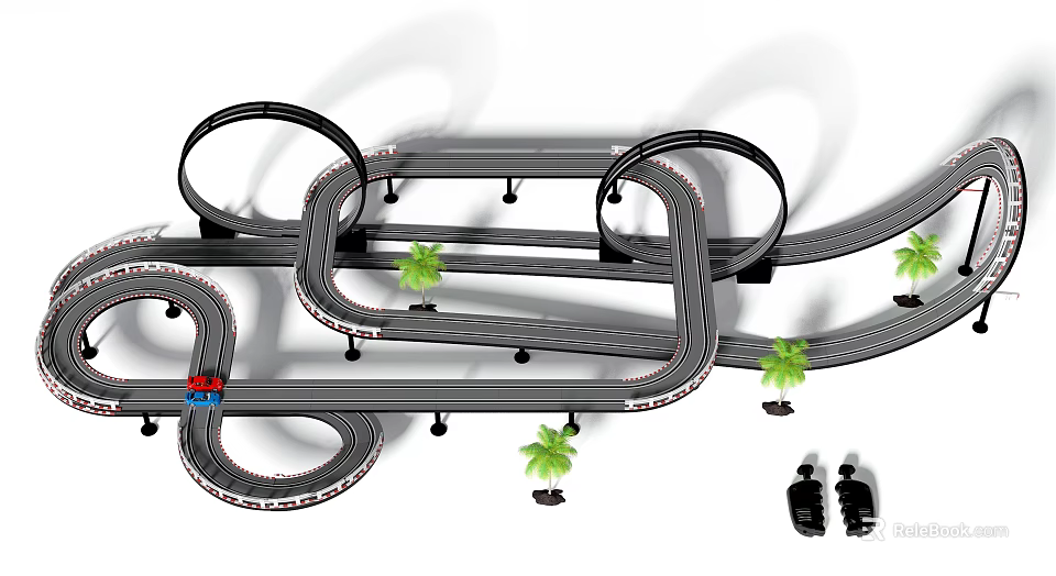 Electric Toy Race Track Set With Loop Tracks Toy Cars And Palm Tree Decorations 3d model 