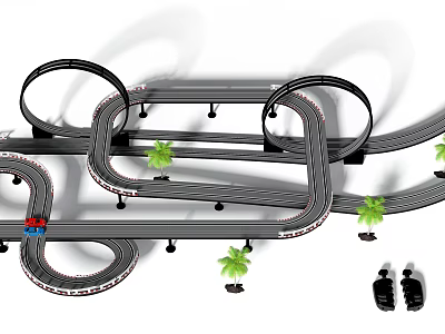 Electric Toy Race Track Set With Loop Tracks Toy Cars And Palm Tree Decorations 3d model