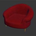 Elegant Red Tufted Single Sofa With Curved Armrests And Golden Metal Legs Design