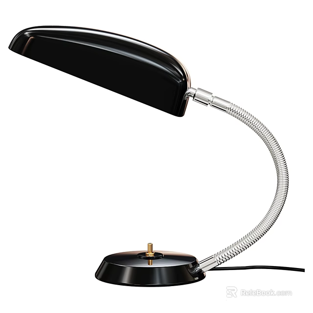 Sleek Black Table Lamp With Silver Flexible Hose And Black Base 3d model